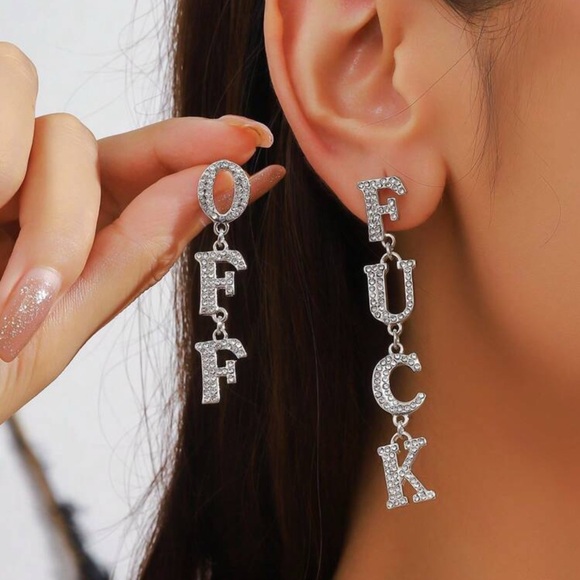 Silver Dangling Earrings with Letter Charms - Picture 1 of 1